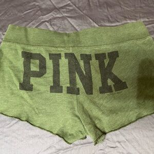 💚PINK Victoria's Secret Green Women's Lounge Shorts y2k spell out